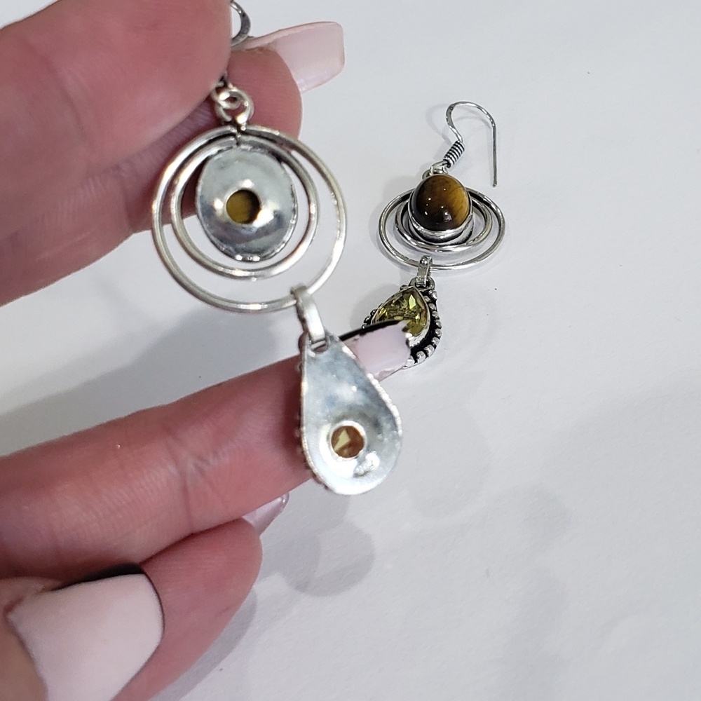 Tiger eye earrings, 925 silver tiger eye citrine dangle earrings - Picture 8 of 12